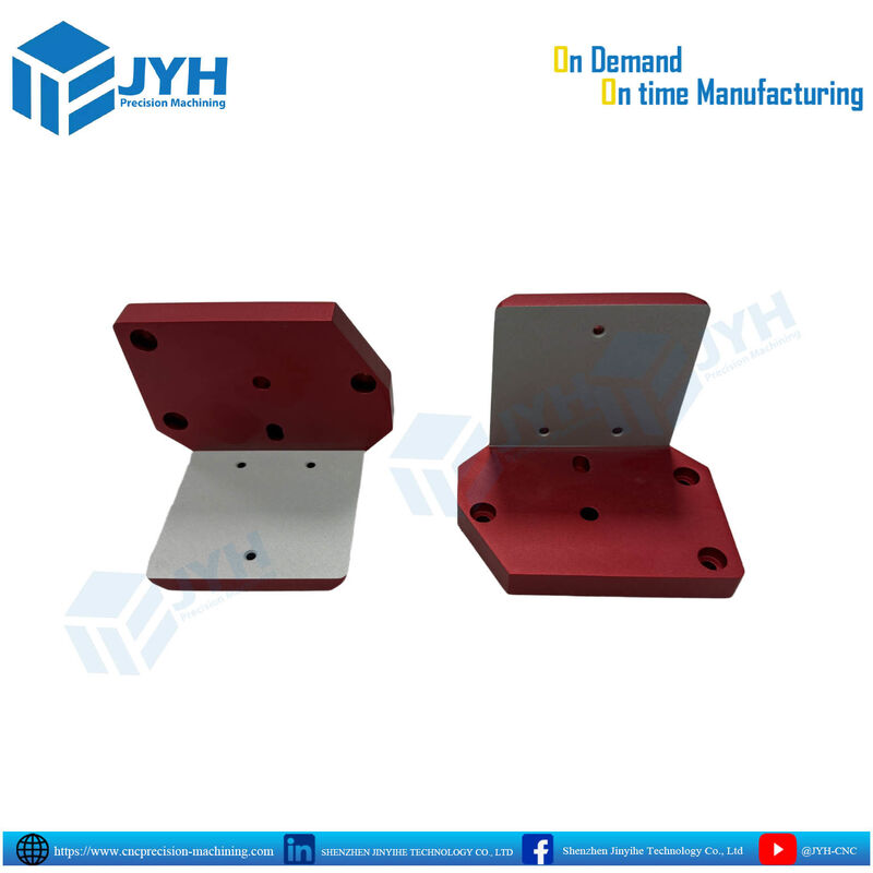 Partes de alumínio anodizado vermelho de precisão CNC, com áreas parcialmente desanodizadas e resistência à corrosão