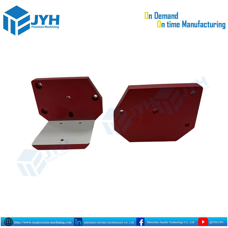 Partes de alumínio anodizado vermelho de precisão CNC, com áreas parcialmente desanodizadas e resistência à corrosão